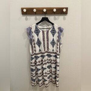 LOFT Floral Patterned Dress - Blue and Red on White